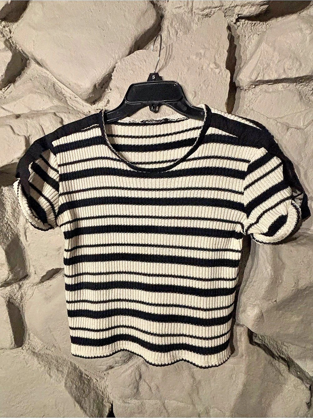 Zara Striped Short Sleeve Top in Black & Cream Size Small